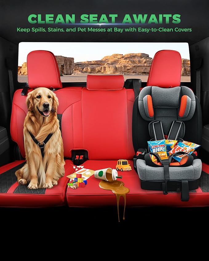 Custom Leather Seat Covers for 2019-2026 Sierra/Silverado 1500 | Only Crew Cab, Fits 2500/3500HD 2020-2026, no Rear Armrest/Seatback Storage, Waterproof, Scratch-resistant, Easy-clean