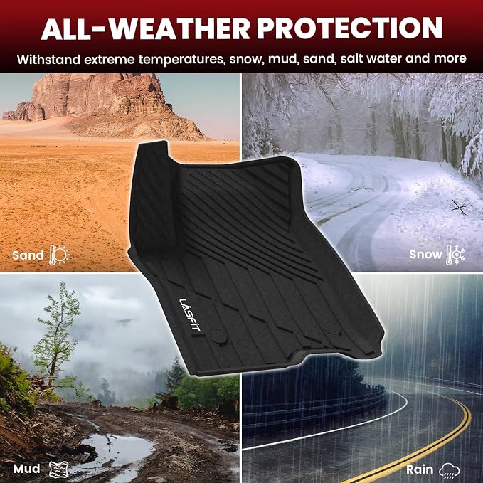 LASFIT Floor Mats for Chevrolet Chevy Suburban/GMC Yukon XL & Yukon XL Denali/Cadillac Escalade ESV 2021-2026 & 7 Seats (Not Fit 8 Seats), All Weather TPE Custom Fit Floor Mats for Cars, 3 Rows