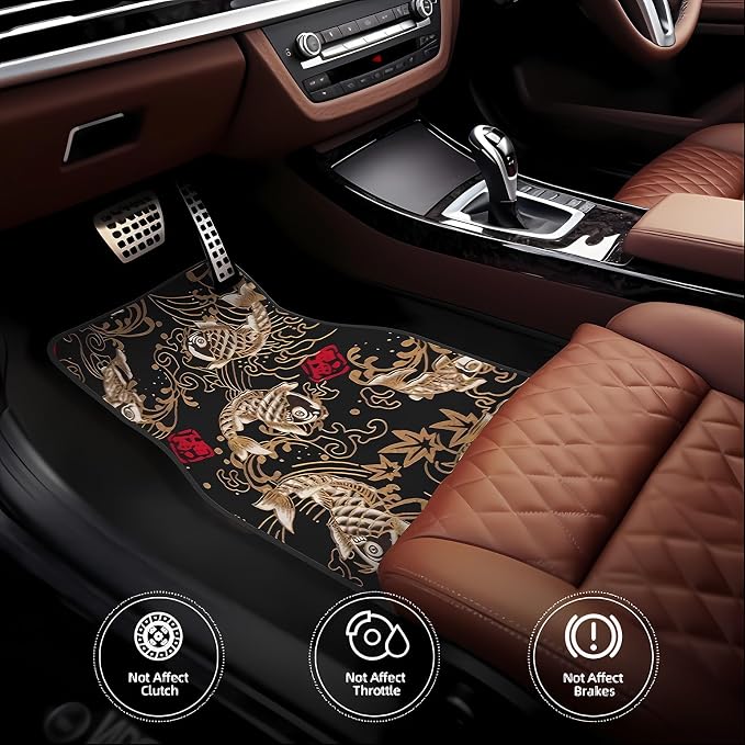Universal Fit Car Floor Mats Set of 4Pcs, Retro Koi Pattern All-Weather Front Rear Car Carpet Mats, Non-Slip Car Floor Mat Car Accessories for Automotive Trucks SUV Sedans Vans