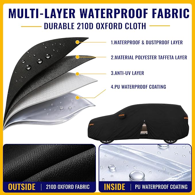 X AUTOHAUX Car Cover for Buick Enclave 2013-2024 210D-PU Outdoor Full Car Cover All Weather with Door Zipper for Waterproof Windproof Sun Rain Snow Protection