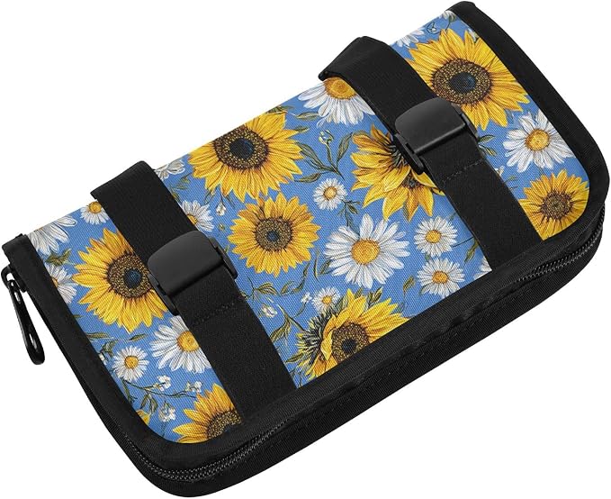 Car Visor Tissue Holder Mask Holder for Car, Car Tissue Box Sun Visor Napkin Holder Car Visor Accessories Adjustable Straps Reusable Durable Easy to Install Sunflower Daisy Leaves Blue