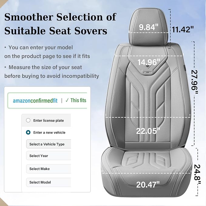 Coverado Car Seat Covers Full Set, Automotive Seat Covers Car Seat Protector Car Seat Cushion, Waterproof Leather Seat Covers for Cars, Universal Fit for Most Sedans SUV Pick-up Truck((Grey)