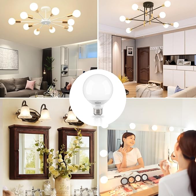 Honesorn 4 Pack G25 LED Globe Bulbs, 60W Equivalent, 4000K Natural Daylight White, E26 Base for Bathroom Vanity Over Mirror, 120V CRI85+ 500LM Non-dimmable