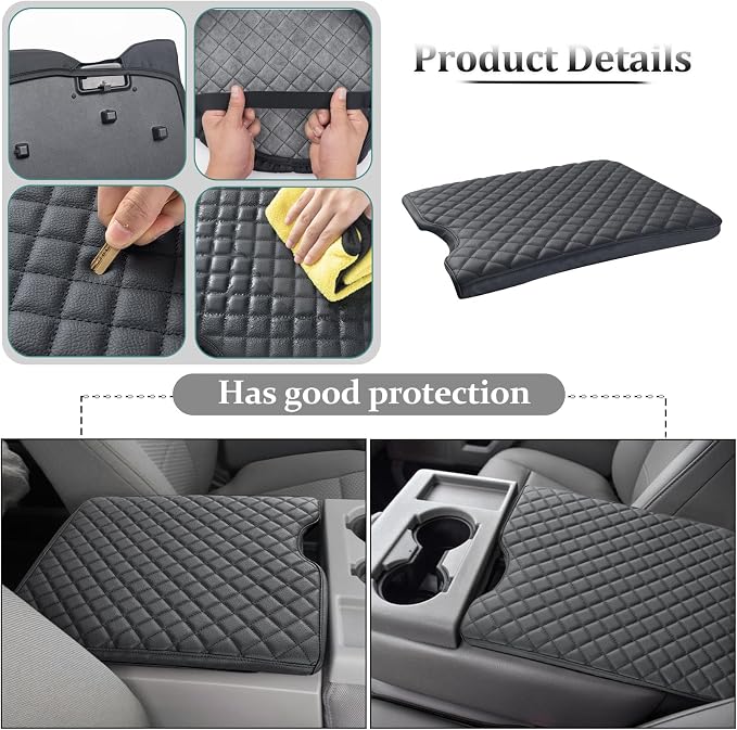JDMCAR Armrest Cover for 2015-2024 2025 Ford F150 Accessories, 2017-2025 F250 F350 F450 with 40/20/40 Jump Seat, Customized Anti-Scratch Leather Armrest Lid Protector Pad (Jump Seat Only)