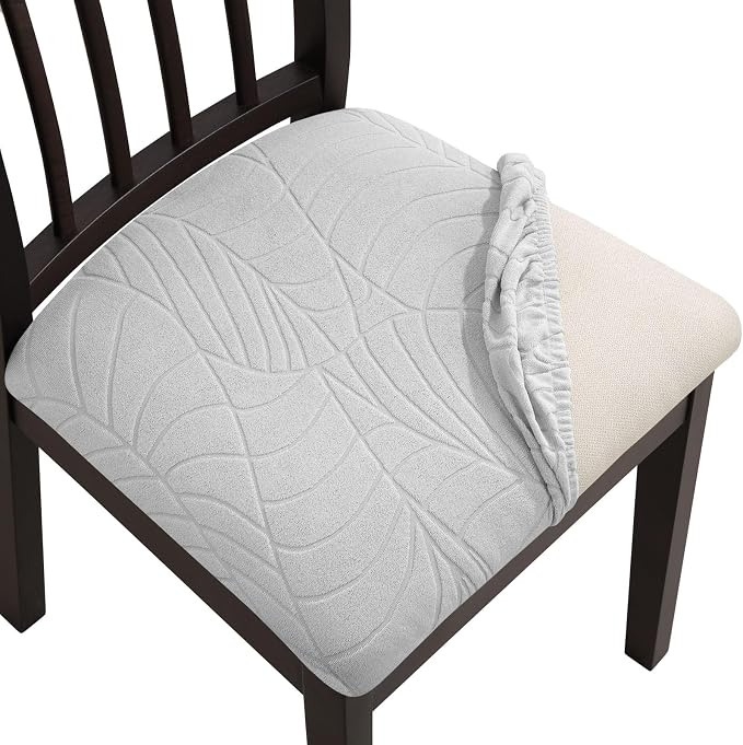 Fuloon Waterproof Chair Seat Covers 6 PCS, Stretch Cushion Covers Washable Dining Room Seat Slipcover Removable Kitchen Chair Protector (6, Light Grey)