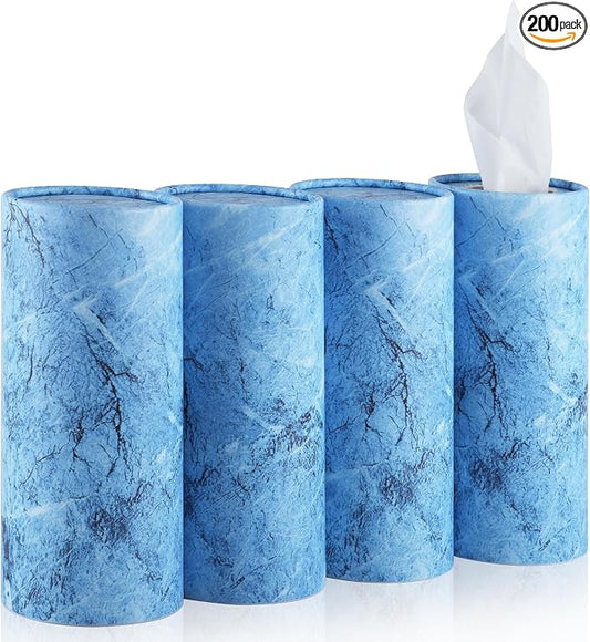SINGARO Car Tissue Holder, 4 Pack Car Cup Holder Facial Tissues with Travel Tissue Bag, Quick and Convenient Flower Combination Box(4 Canisters/200 Tissues) Blue