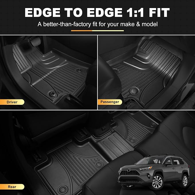 Floor Mats for Toyota RAV4 2019-2025 (Not for Hybrid or 2026) 1st & 2nd Row | Custom Fit. All-weather Protection. Easy to Clean. Waterproof. Odorless. Heavy Duty. Black.
