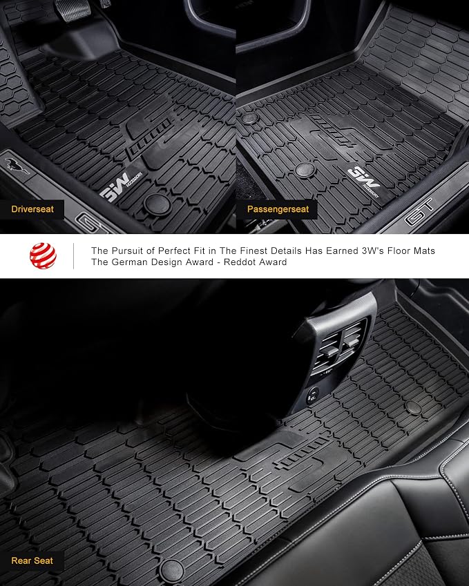 3W Ford Mustang Mach E Floor Mats Fit for 2021-2025 2026 TPE All Weather Car Accessories Custom Fit Floor Liner 1st and 2nd Row Full Set Car Mats, Black