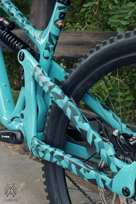 Bike Frame Protection Tape- High Impact Clear Vinyl Wrap Includes Tool (4”x72) Bicycle Frame Protector, Mountain Bike Frame Guard Chainstay Protector (Geometric Camouflage)