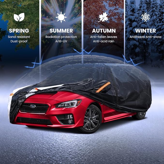 Multi-Layer Car Cover Custom Fit for Subaru Impreza hatchback(2013-2026), 100% Waterproof All Weather for Automobiles, Gift with Towel, Heavy Duty Car Covers for Rain Sun UV Protector With Door Zipper
