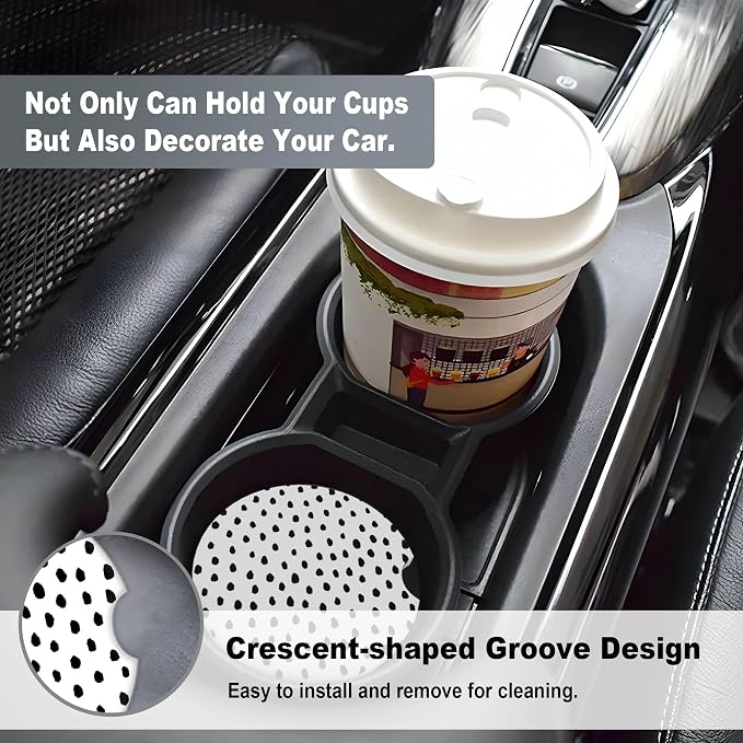 2 Pack Car Coasters for Cup Holders, 2.56" Universal Absorbent Ceramic Stone Car Cup Holder Coasters with Non-Slip Cork Base, Car Interior Accessories for Women Men(Polka Dots)