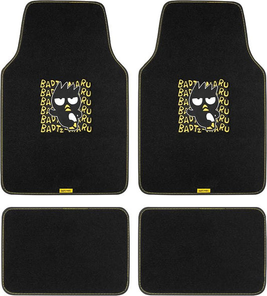 Badtz-Maru Carpet Car Floor Mats - Universal Fit for Cars, SUVs & Trucks - Black Hello Kitty Print Bad Badtz-Maru Accessories - Front & Rear Set, 4 Piece Cute Car Accessories