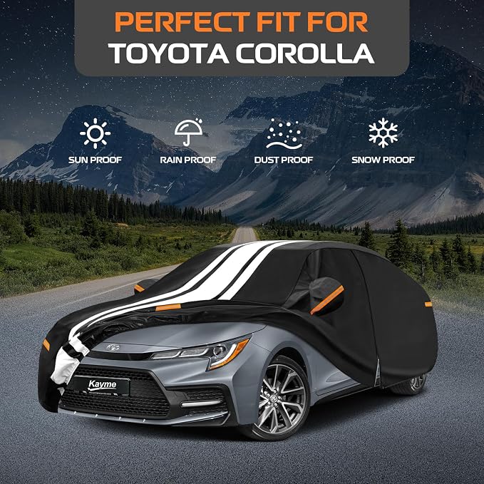 Kayme Toyota Corolla Car Cover Waterproof All Weather for Automobiles, Custom Fit for Corolla Sedan (1984-2026), Gift with Tape/Towel, Outdoor Full Exterior Cover Rain Snow Sun UV Protection.
