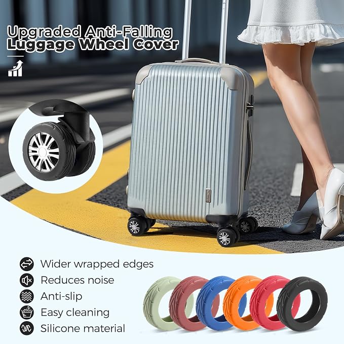 8Pcs Upgrade Luggage Wheel Covers, Travel Accessories (Black) | Wear-resistant & anti-noise silicone covers. Fits 2-2.4" wheels. Protects suitcase wheels. Travel essential for suitcases