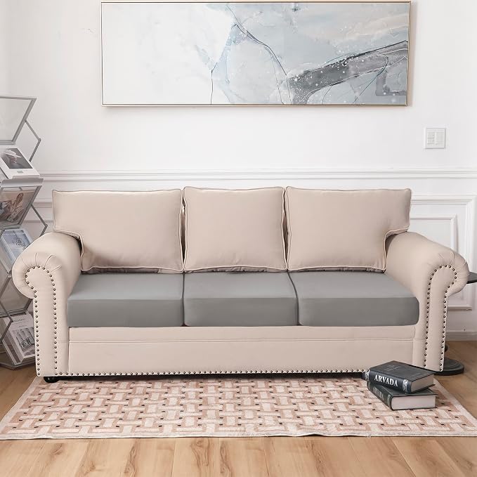 Waterproof Couch Cushion Covers, Stretch Sofa Cushion Covers, Individual Sofa Seat Cushion Slipcovers, Furniture Protector for Kids/Pets (3-Piece Sofa Cushion Cover, Light Grey)
