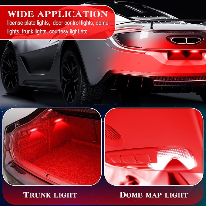 Frienda 70 Pcs Interior Lights LED Car Bulb Kit Set Dome Light 31 36 41 mm 12v De3175 6411 T10 2825 6612f 6615f for Dome Map Read Door Trunk Glove Box License Plate Cargo Courtesy(Red)