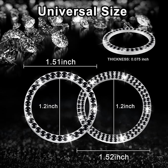 LivTee 2 PCS Crystal Combinatorial Rhinestone Car Engine Start Decoration Ring, Push to Start Button Cover Sticker, Bling Car Interior Accessories for Women, Automotive Decals, Black
