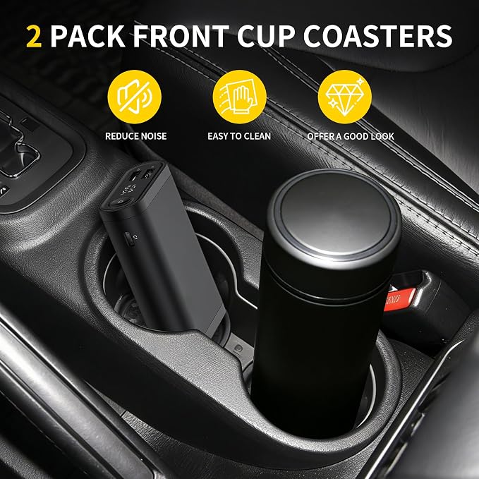Cup Holder Inserts Coaster Compatible with 2012-2017 Jeep Wrangler JK 2/4 Door Accessories, Center Console Cupholder Pad, Non-Slip Drink Liner, Original Design, TPE, 2-Pcs Front Only