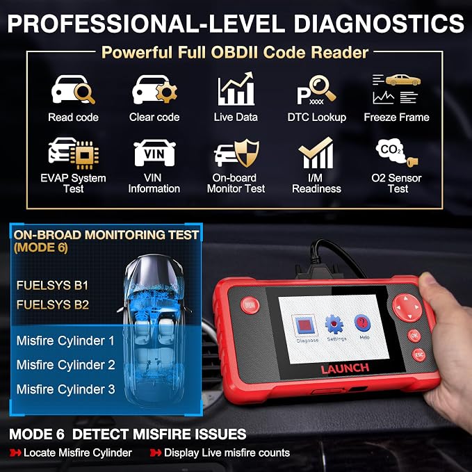LAUNCH CRP123 V3.0 Elite OBD2 Scanner-2026 New Model Engine/ABS/SRS/Transmission Diagnostic Scan Tool SRS Airbag Code Reader,3 Reset Oil Service/Throttle Relearn/SAS Reset,Lifetime Free Update
