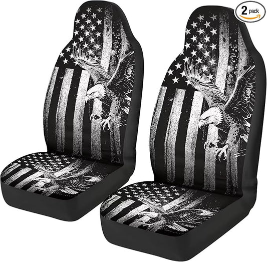 Eagle Car Front Seat Covers Anti-Slip Gray US Flag Car Seat Cover for Front Seats Set of 2 Patriotic Removable Automotive Accessories Universal Fit for Cars SUVs Sedans