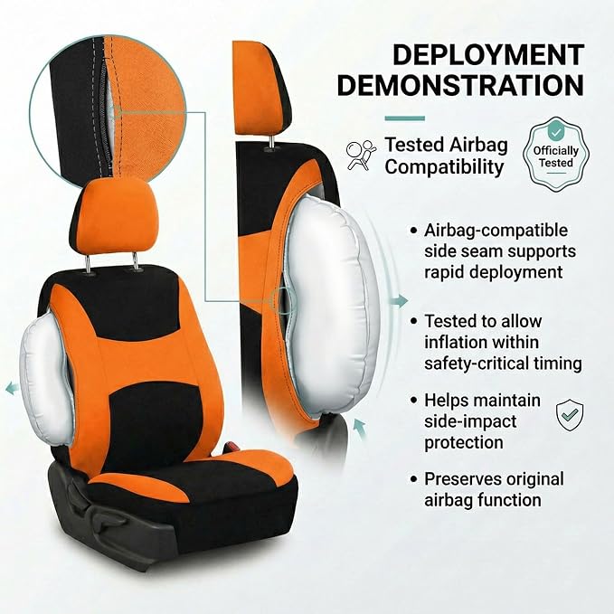 FH Group Universal Car Seat Covers Front Set for SUV Truck Sedan Vans | Waterproof All-Purpose Cloth Seat Cover Set Airbag Compatible Washable Split Bench Protector Interior Upgrade - Orange