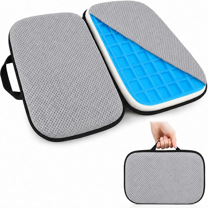 Sojoy 3 in 1 Foldable Gel Seat Cushion Featured with Memory Foam Breathable Seat Cushion for Pressure Relief (Size: 18.5“ x 15" x 2"，Gray Mesh)
