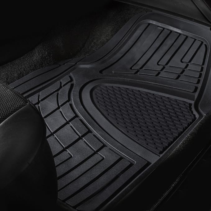 FH Group Automotive Floor Mats - Heavy-Duty Rubber Floor Mats for Cars, Universal Fit Full Set, Climaproof & Trimmable Floor Mats for Most Sedan, SUV, Truck, Black