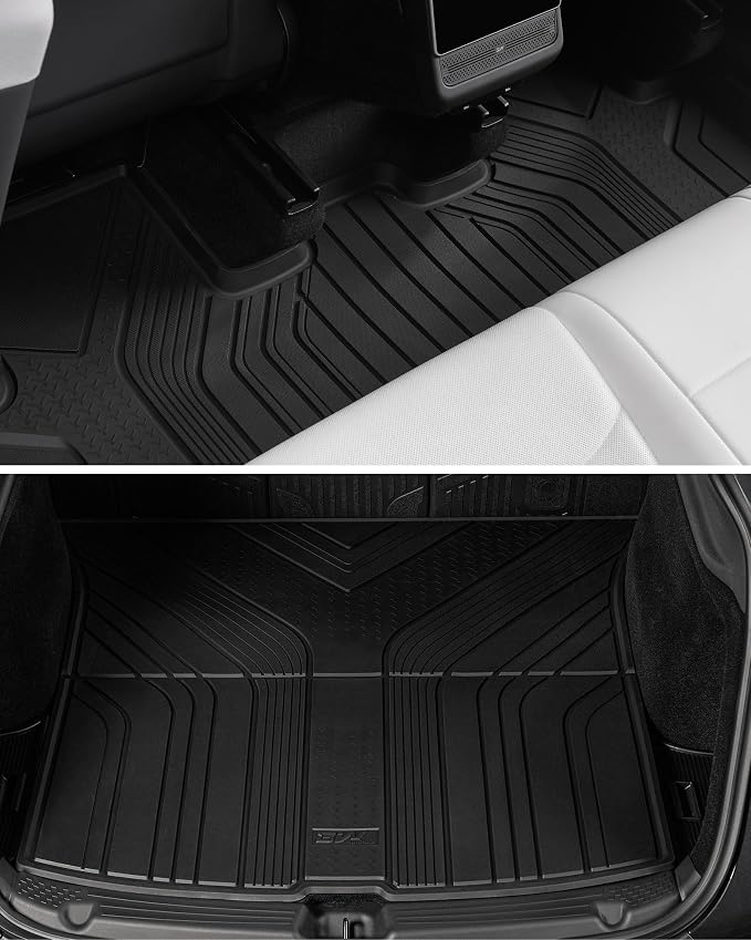 3W Floor Mats for 2025 2026 Tesla Model Y (Only Fit Standard) Juniper 5 Seat with Rear Cargo Mat & Backrest Mat TPE Anti-Slip All Weather Tesla Model Y Accessories, Vigormold™