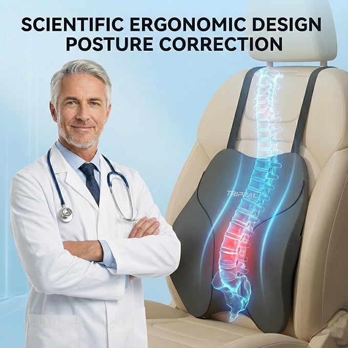 Adjustable Lumbar Support for Car: 4-Way Back Support | 3" thickness and 4" height adjustment helps target the right lower back spot for long-distance driving and truck drivers