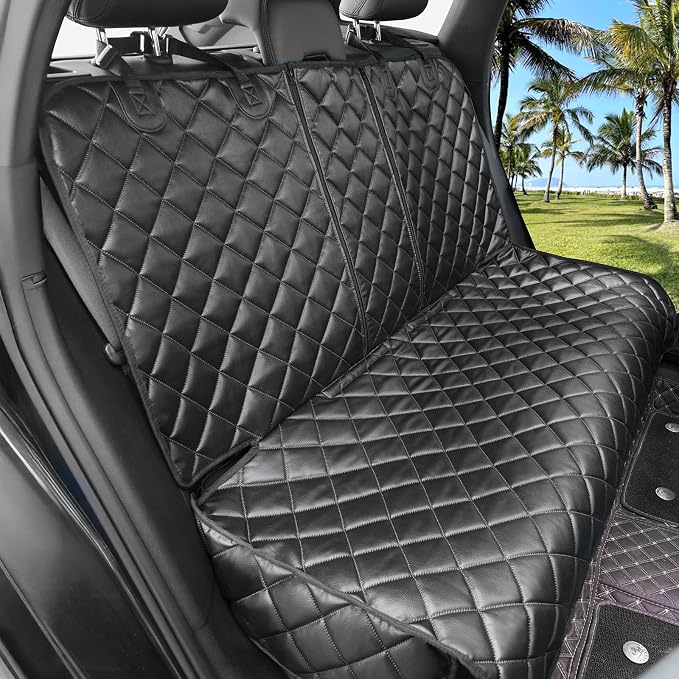 Dog Car Seat Cover for Back Seat,Waterproof Truck Back Seat Cover for Dogs ,Heavy-Duty Scratchproof Pu Leather Bench Seat Covers for Trucks Ford F150/Chevrolet Silverado/Ram1500/GMC Sierra/Toyota