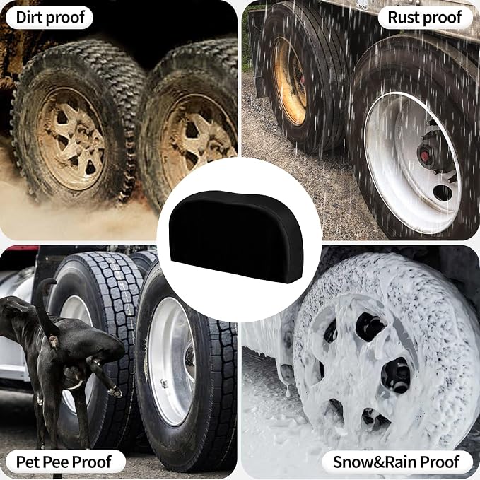 OutdoorLines Waterproof RV Tire Covers Dual Axle Cover | 2 Packs Black RV Wheel Covers Fit 30"-33" Diameter Double Wheels, Tire Covers for Trailers Camper Trucks Cars Jeeps