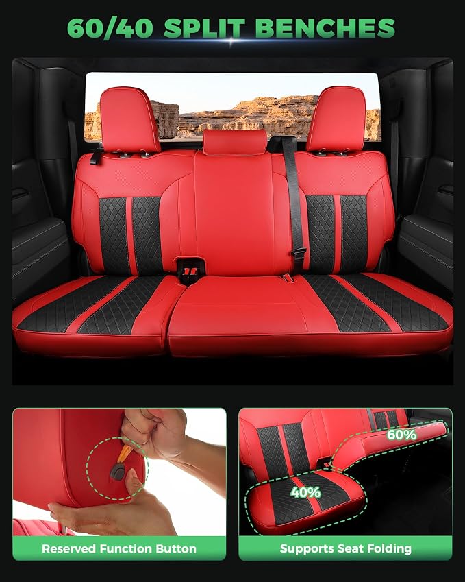 Custom Leather Seat Covers for 2019-2026 Sierra/Silverado 1500 | Only Crew Cab, Fits 2500/3500HD 2020-2026, no Rear Armrest/Seatback Storage, Waterproof, Scratch-resistant, Easy-clean
