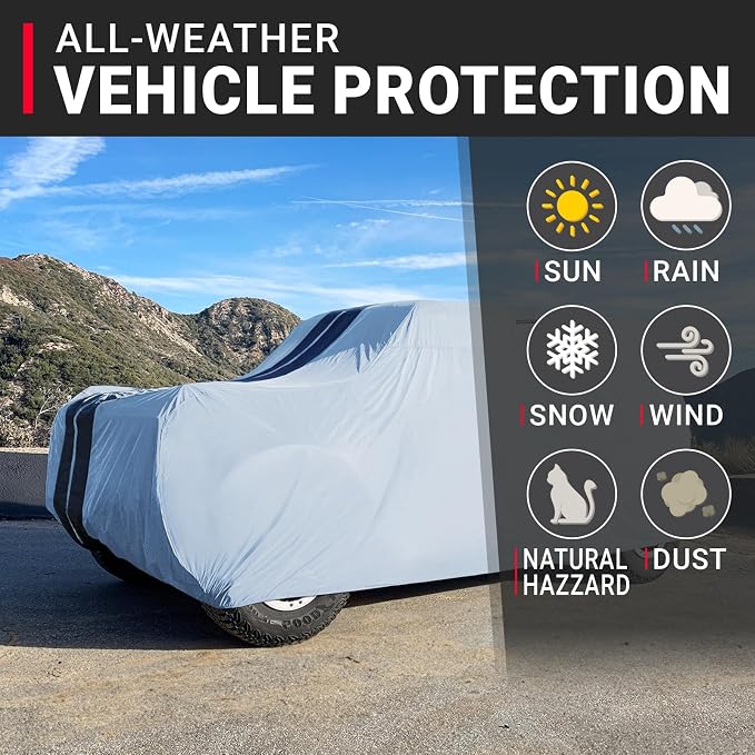 iCarCover Premium Plus SUV Car Cover Waterproof All Weather Rain Snow UV Sun Protection, Venue, Kia Soul, XB, Defender 90, Tracker 4-Door, Samurai, Size S59 (See Size Chart) Stripe - Gray/Black