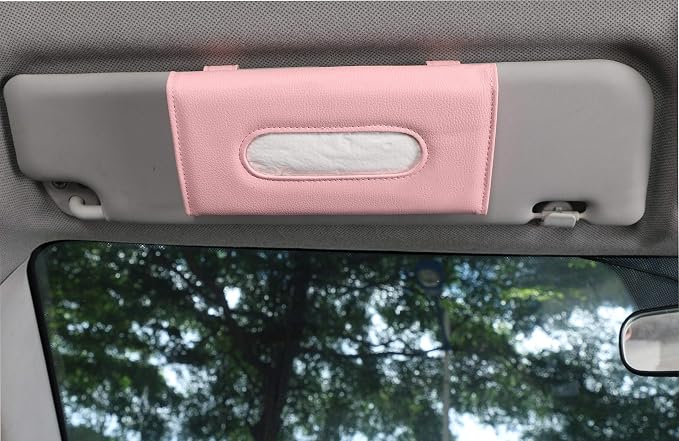 Tissue Dispenser for Cars, Car Visor Tissue Holder, Car Napkin Holder, Tissues Holder for Cars Visor with One Tissue Refill, Autos Pink