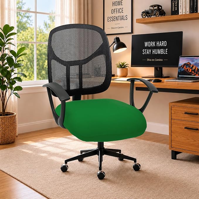 DIVA EN CAMINO DEC Stretchable Desk Office Chair Seat Cushion Covers - Universal Spandex Computer Chair Slipcover - Removable Washable Cushion Protectors Anti-Scratch for Dogs, Cats, Pets (Green)