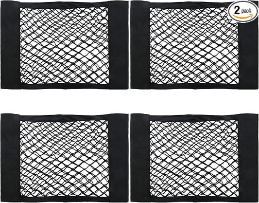 4PCS Universal Car Pouch Mesh Ceiling Netting Storage Black | Elastic Trunk Organize Bag, Auto Wall Sticker Net Pocket, Load Cargo Mesh Storages Holder
