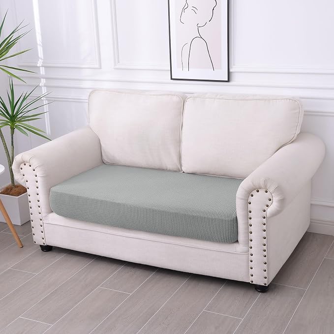 hyha Waterproof Couch Cushion Covers for Pets, Non Slip Sofa Seat Cover for Dogs Washable, Soft Thick Stretch Jacquard Fabric, Sofa Slipcovers with Elastic Bottom (1 Piece for Medium, Light Grey)