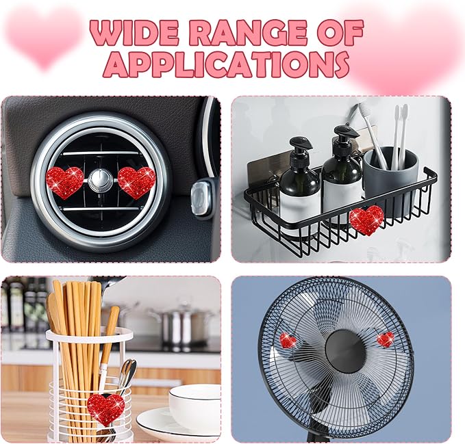 4PCS Heart-Shaped Car Vent Clips with Rhinestone,Bling Air Vent Clips Car Decorations,Premium Shiny Car Clips for Vents Accessories Interior (Red)