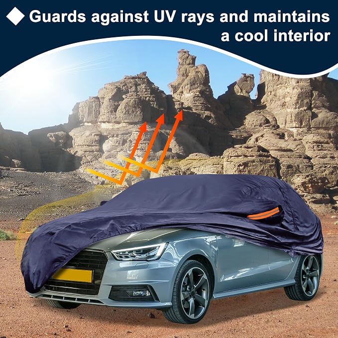 Navy Blue Heavy Duty Waterproof Car Cover for Sedan 169"-175" - All-Weather UV Protected Outdoor Full Exterior Cover with Sun/Snow/Rain Resistance