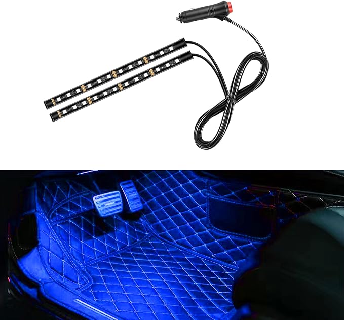 Car LED Strip Light, 24 LED 12V Cigarette Lighter Port, Blue | RGB Neon Auto Interior Atmosphere Lights, Under Dash Ambient Night Light, Universal Decorative Lamp Accessory for Car Truck