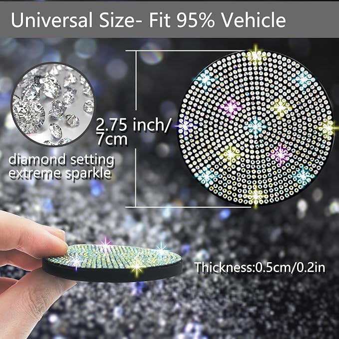 NBTEPEM 4pcs Bling Car Cup Holder Coaster, 2.75 inch Anti-Slip Shockproof Universal Fashion Car Coasters Insert Bling Crystal Rhinestone Automotive Interior Accessories for Women (4 pcs, Multicolor)