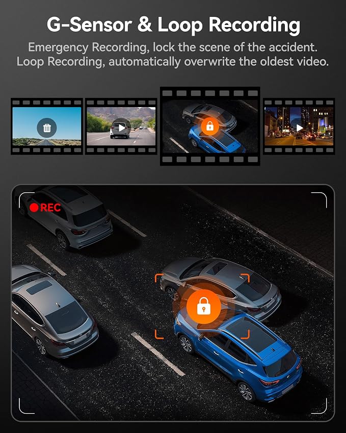 WOLFBOX i07 3 Channel Dash Cam Built-in WiFi GPS, 4K Dash Camera Front and Inside, 1440P+1080P+1080P Triple Car Camera with 3" LCD Screen,IR Night Vision, 24H Parking Mode(Card Not Included)