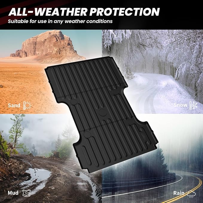 LASFIT 8FT Truck Bed Mat for RAM 1500/2500/3500 2006-2018 | Long Bed (8FT / 98.3inches), Not for 6.4FT/5.7FT, All Weather Custom Fit Truck Cargo Bed Liner, Black