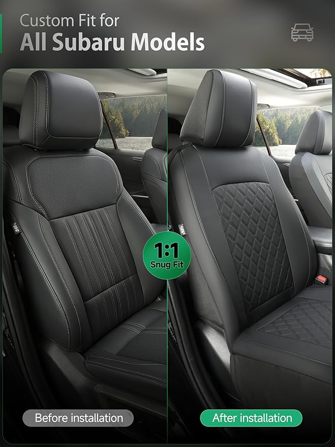 GIANT PANDA 2PCS Front Seat Covers for Subaru Outback Forester Crosstrek Legacy Impreza, Faux Leather Bucket Seat Cover Fit Subaru Seat Protectors-Solid Black