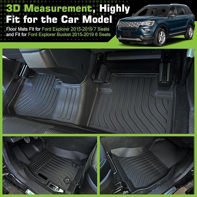 Floor Mats for Ford Explorer 2015-2019 (for Bench 7 Seats & Bucket 6 Seats) | TPE Waterproof Non-Slip All Weather Protection Custom