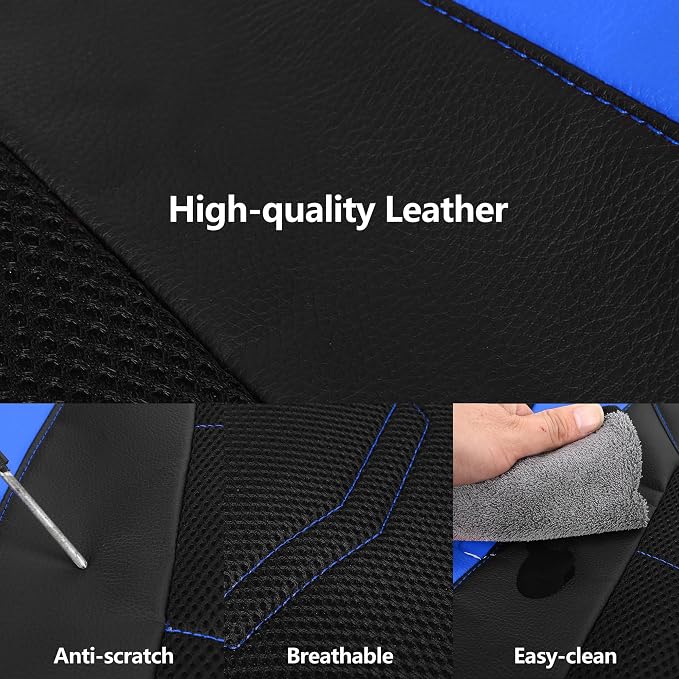 HChengkikz Car Seat Cover, Breathable and Sporty (Black + Blue) | Leather, Universal Fit for Most SUVs, Cars, Sedans, Trucks, Airbag Compatible, Easy to Install