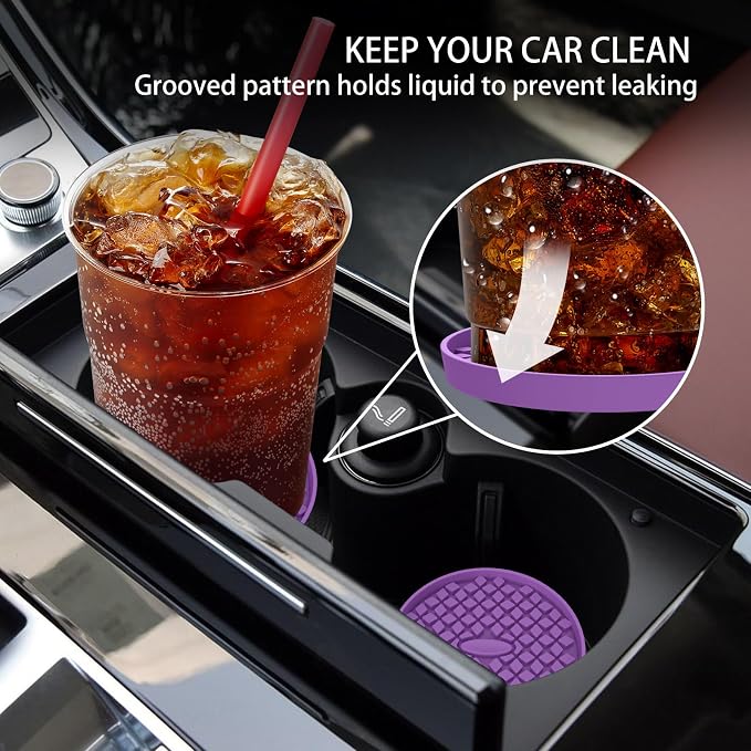 ME.FAN Car Cup Coasters [4 Pack] Silicone Car Coasters/Cup Mats, Non-Slip Recessed Car Interior Accessories Deep Purple