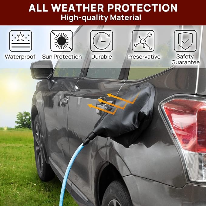 Electric Car Charger Cover, Magnetic Adhesion EV Charger Plug Cover for Most Electric Cars Outdoor Waterproof Sun UV Rain Snow All Weather Protection Electric Car Charging Port Plug Cover (Black)