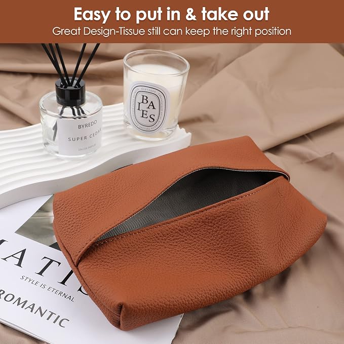 KINIVA Car Tissue Holder Sun Visor Napkin Tissue Box Holder for Car Visor Leather Tissue Holder Dispenser for Car(Brown)