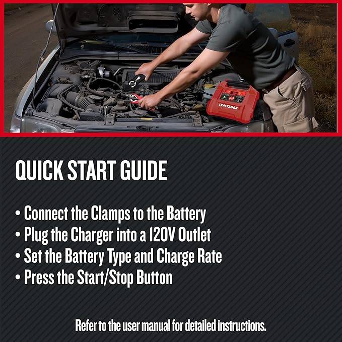 CRAFTSMAN 12A Car Battery Charger & Maintainer, 6V/12V – CMXCESM258